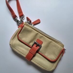 Vintage Express khaki canvas wristlet